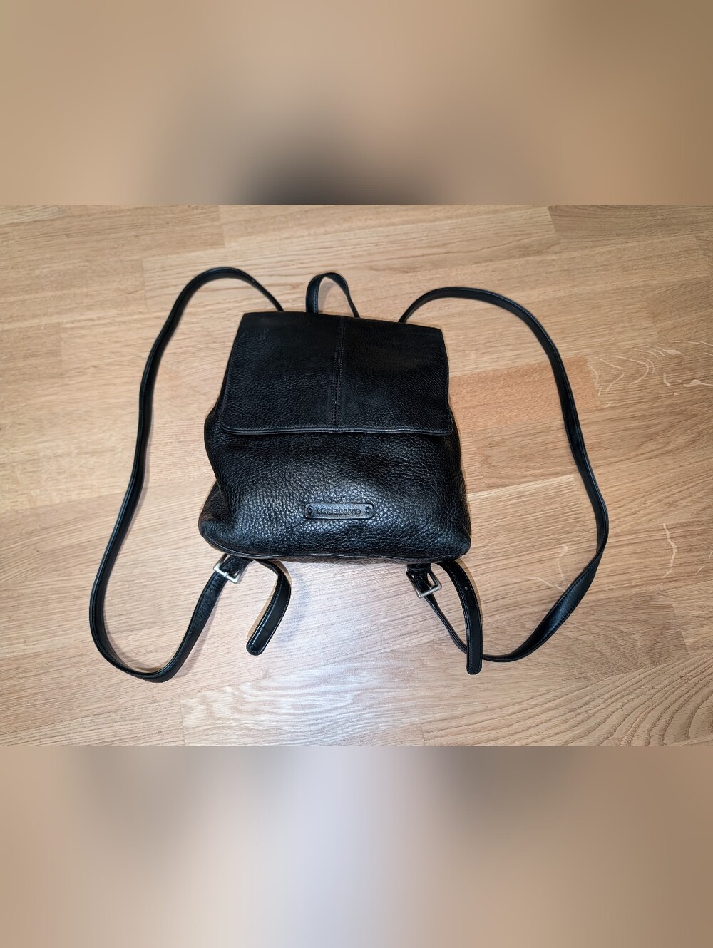 Black Leather Backpack with Back Zip Pocket
